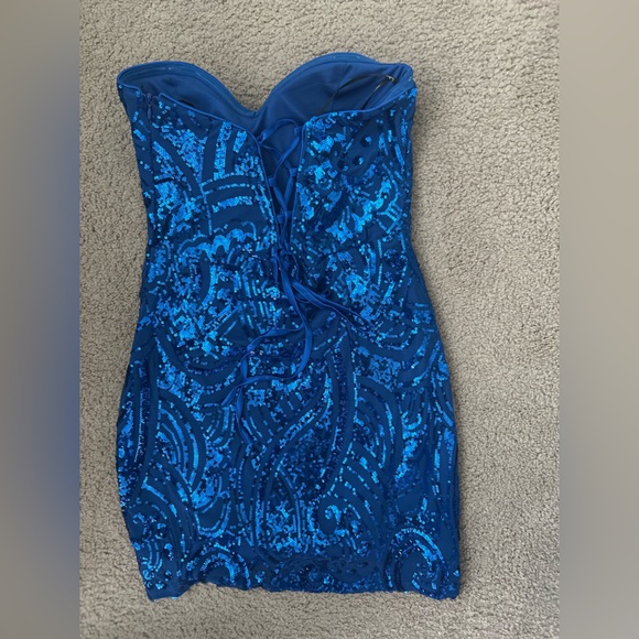 LULUs Elegant Blue Sequin Strapless Dress - Picture 6 of 6